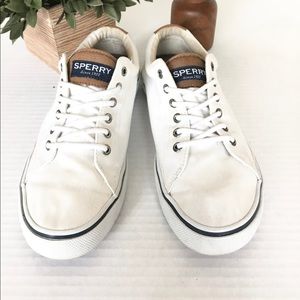 Sperry Men’s White and Brown Canvas Shoes Size 8.5